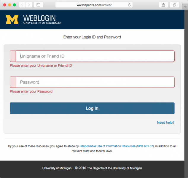 Link directs to a fake U-M login page.