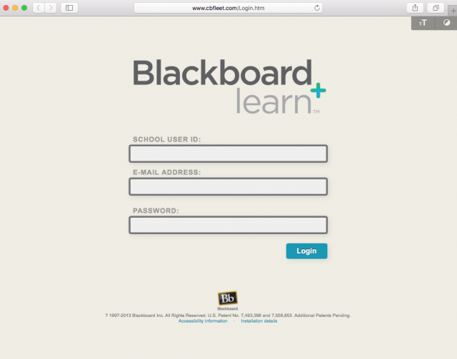 Fake Blackboard login page is presented by the link.