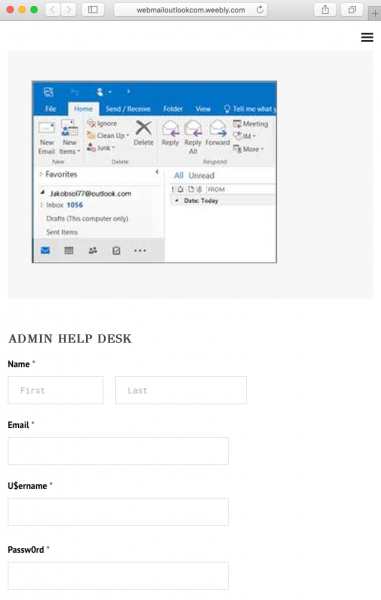 A fake login page is presented by the link.