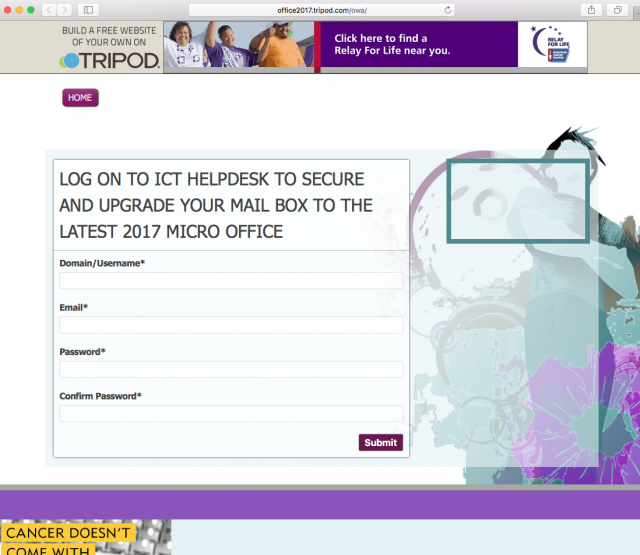 A fake help desk login page is presented by the link.