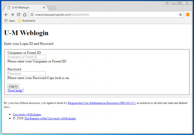 A fake login page is presented by the link.
