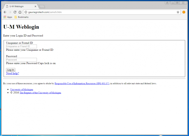 A fake login page is displayed by the link.
