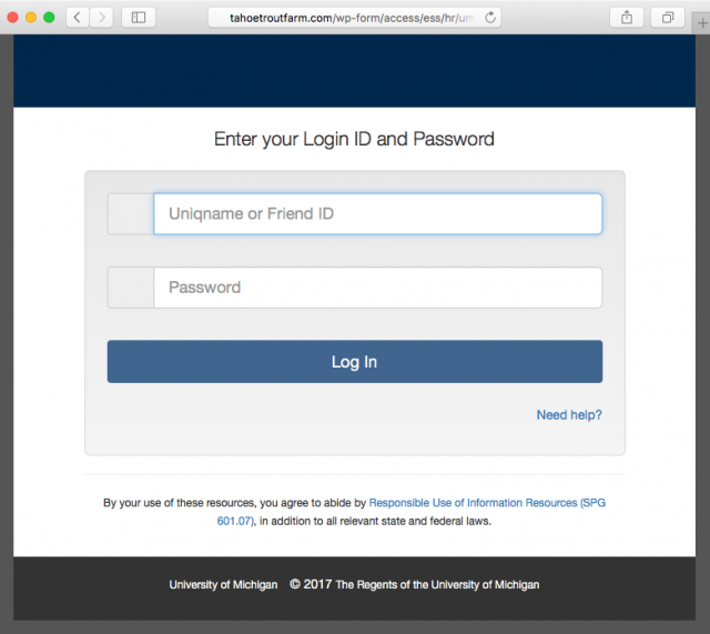 A fake login page is presented by the link.