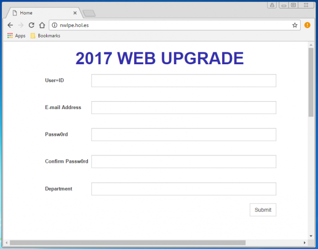 A fake login page is presented by the link.