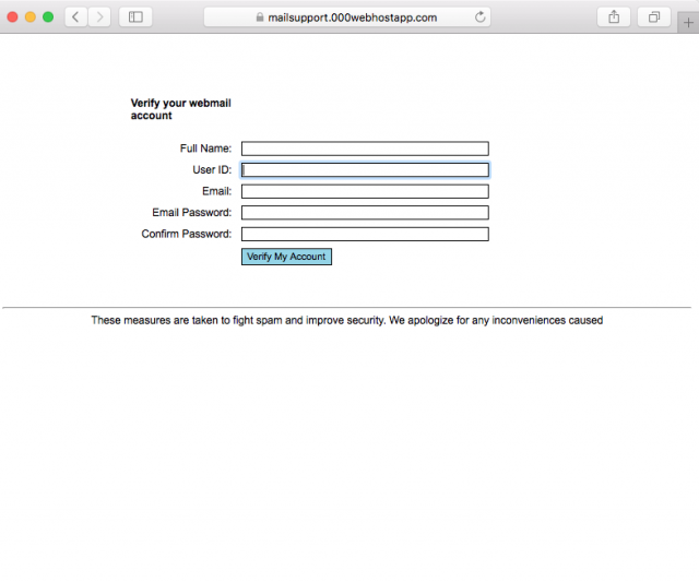 A fake login page is presented by the link.