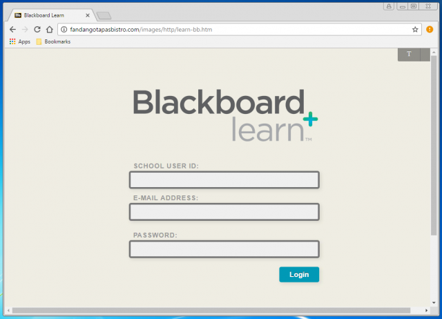 A fake login page is presented by the link.