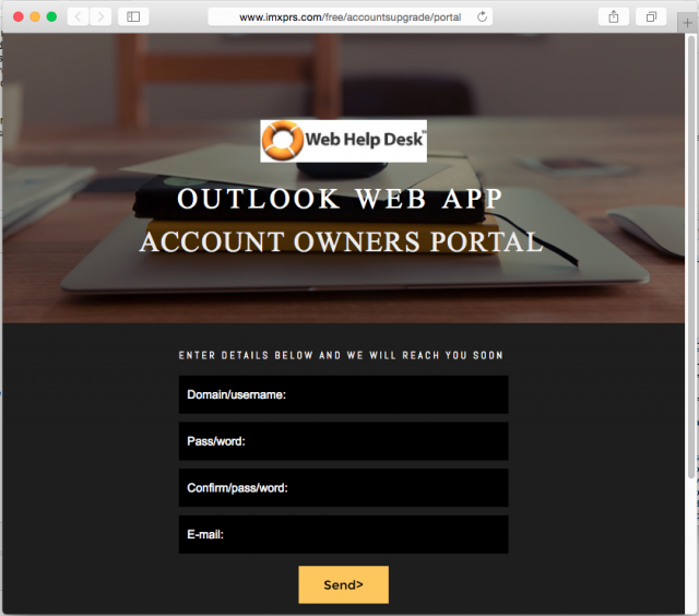 A fake login page is presented by the link.