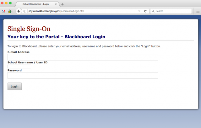 A fake login page is presented by the link.