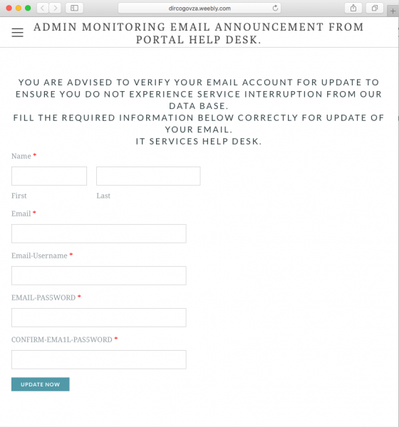 A fake login page is presented by the link.