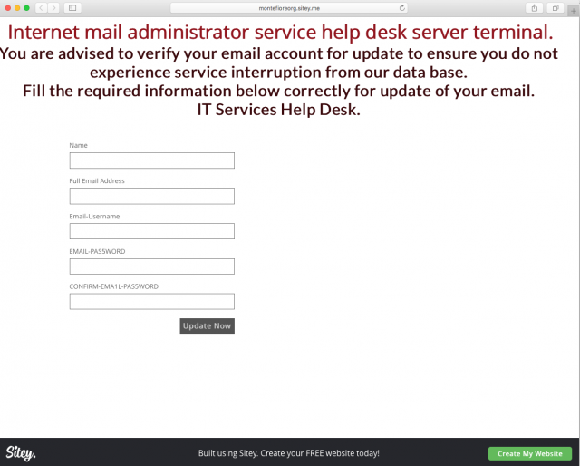 A fake login page is presented by the link.