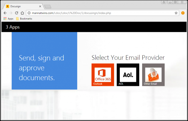 A fake login page is presented by the link.