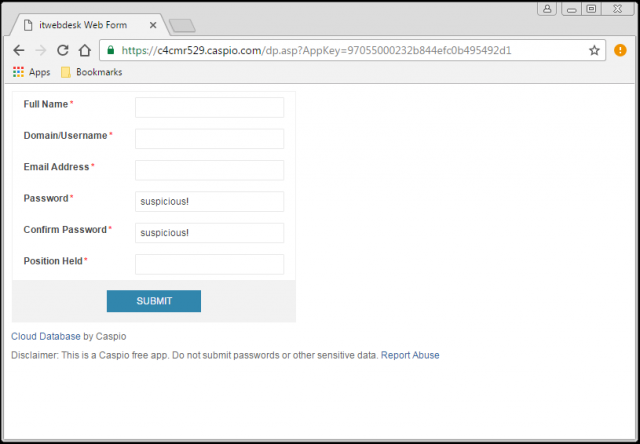 A fake verification form is presented by the link.