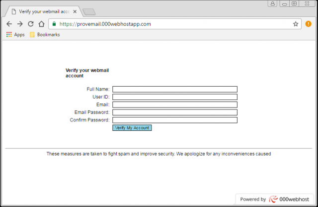 A fake verification page is presented by the link.