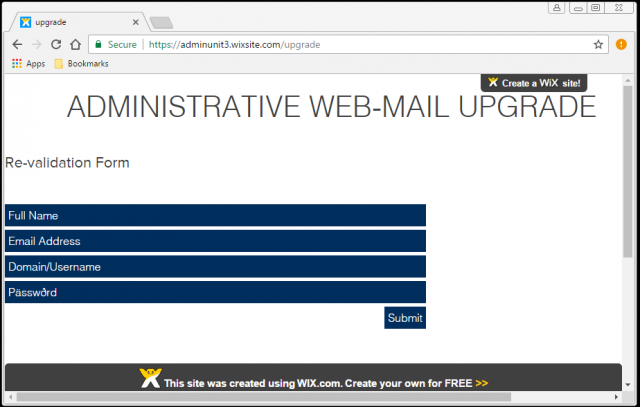 A fake login page is presented by the link.