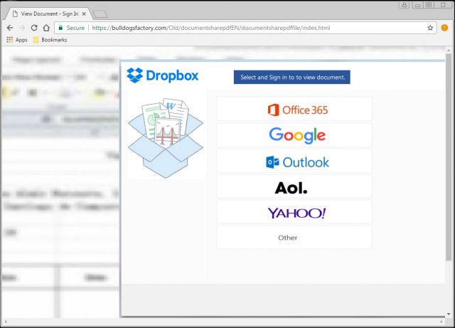 A fake login page is presented by the link.