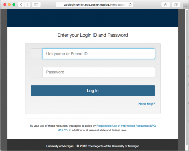 A fake University of Michigan login page is presented by the link.