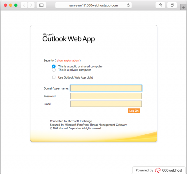 A fake login page is presented by the link.