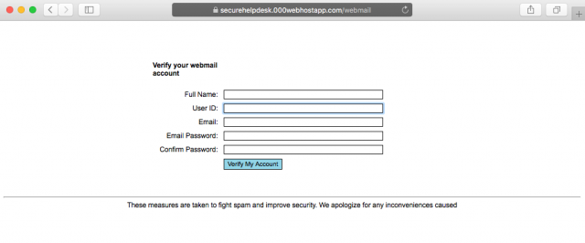 A fake login form is presented by the link.