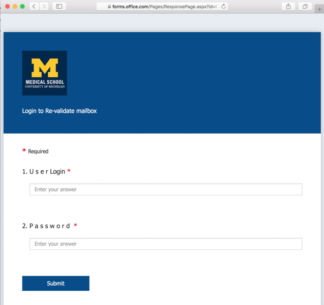 A fake login page is presented by the link.
