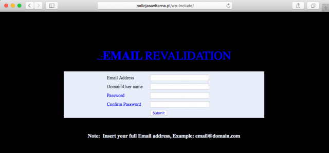 A fake login page is presented by the link.