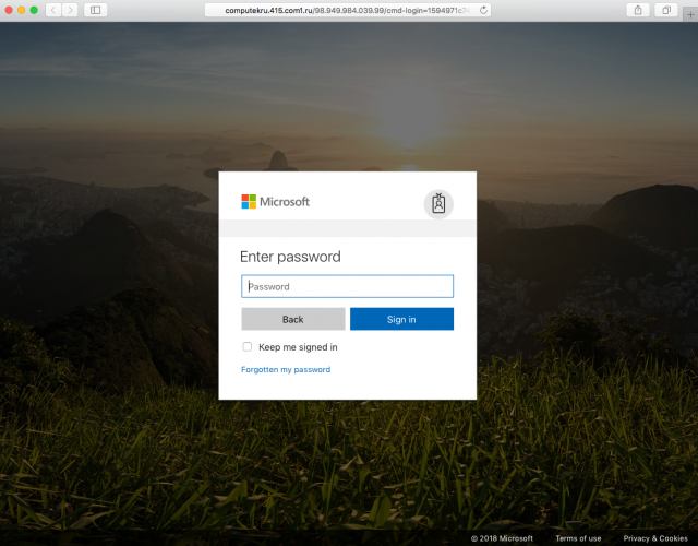 A fake Microsoft login page is presented by the link.