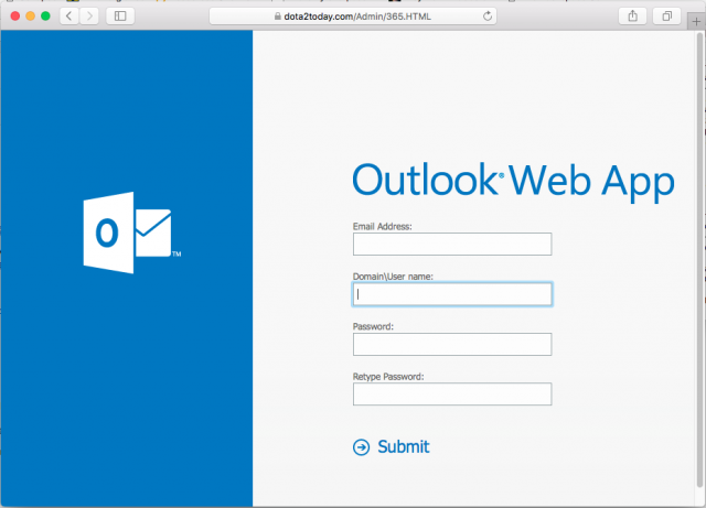 A fake login page is presented by the link.