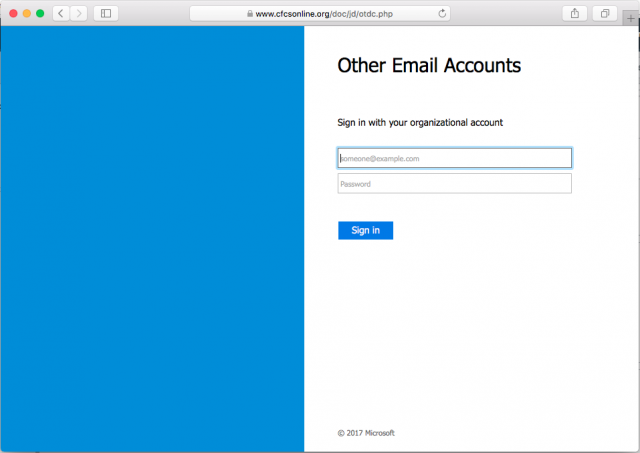 A fake Microsoft login page is presented by the link in the email.