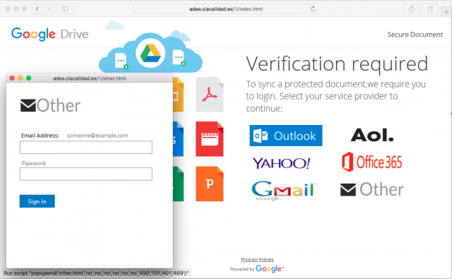 A fake verification page is presented by the link.