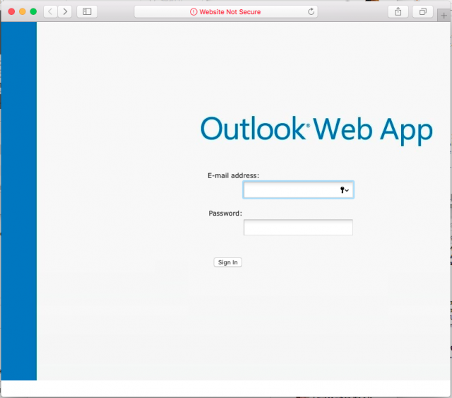 A fake Outlook login page is presented by the link in the phishing email.