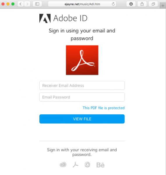 Image of fake Adobe login page.