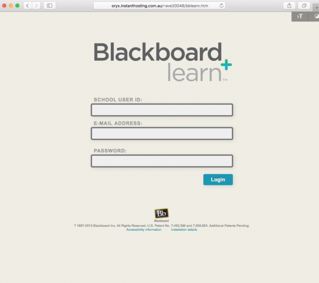 fake Blackboard login page image