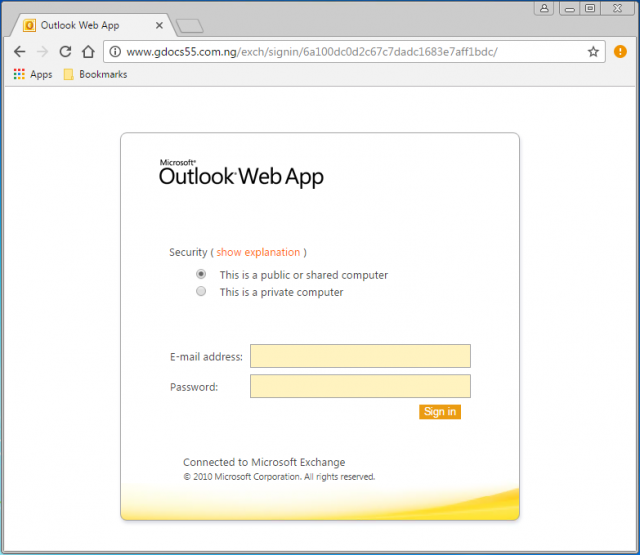 Fake login page is presented by the link.
