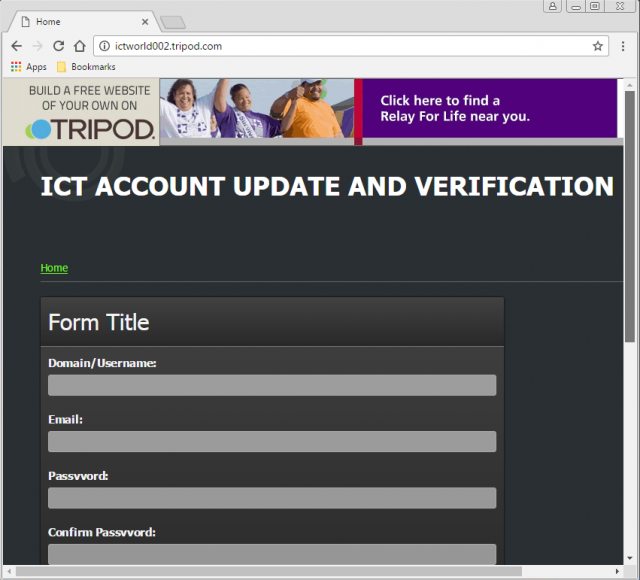 A fake account update form is presented by the link.