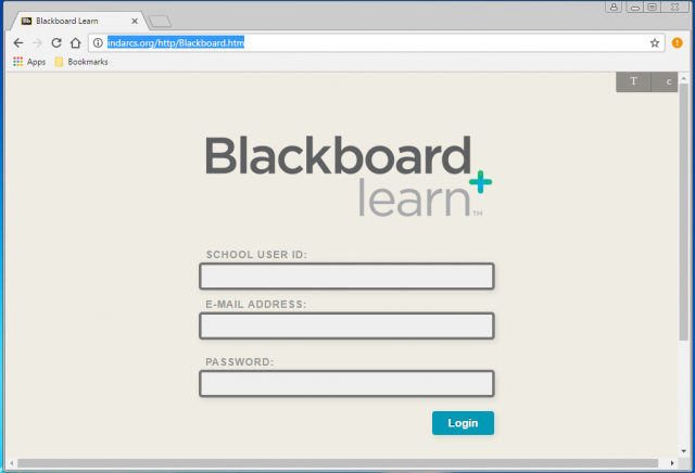 A fake Blackboard login is presented by the link.