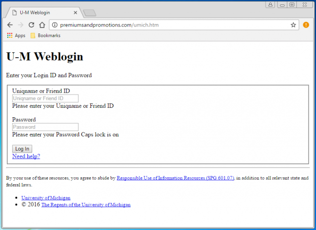 A fake login page is presented by the link.