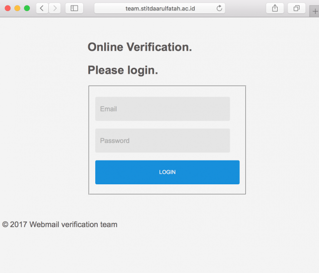 A fake login page is presented by the link.