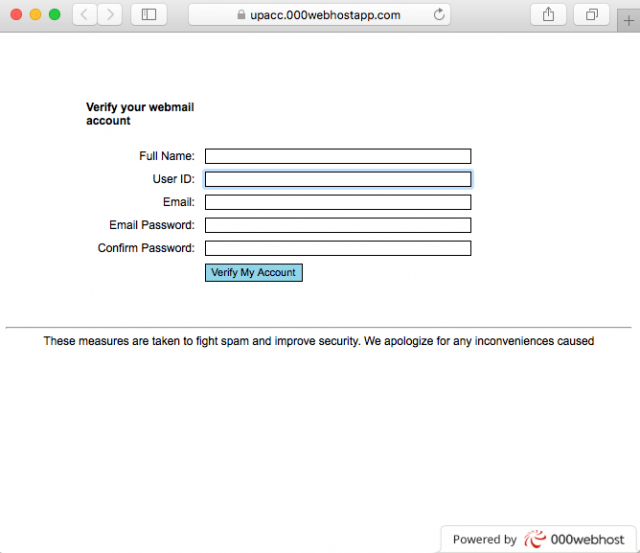 A fake login page is presented by the link.