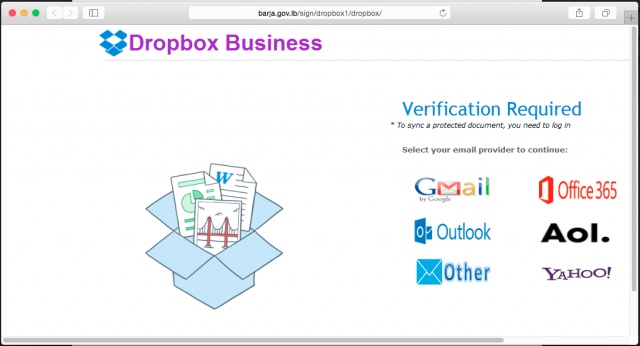 A fake Drop Box page is presented by a link in the PDF