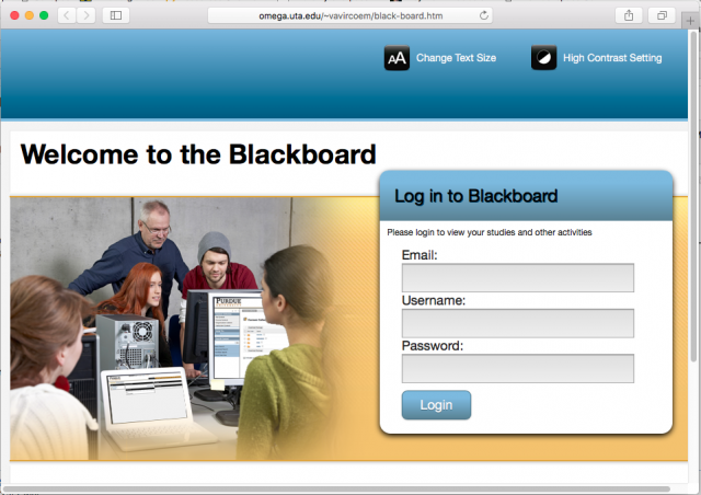 A fake blackboard login page is presented by the link.
