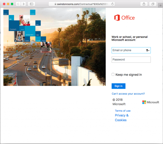 A fake login page is presented by the link in the phishing email.