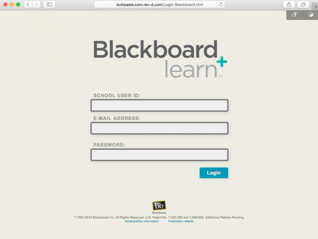 Fake Blackboard login is presented by the link.