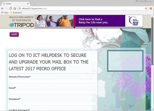 A fake login page is presented by the link.