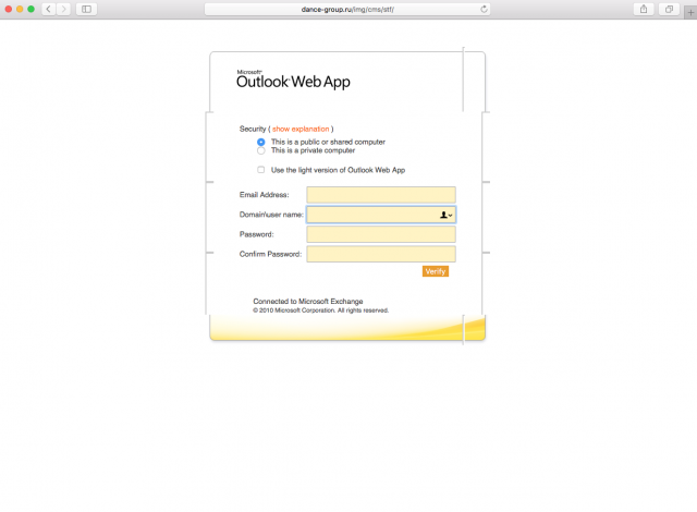 A fake login page is presented by the link.