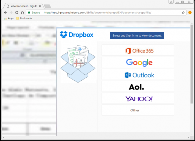 A fake login page is presented by the link.