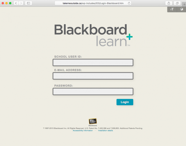 Fake Blackboard login is presented by the link.