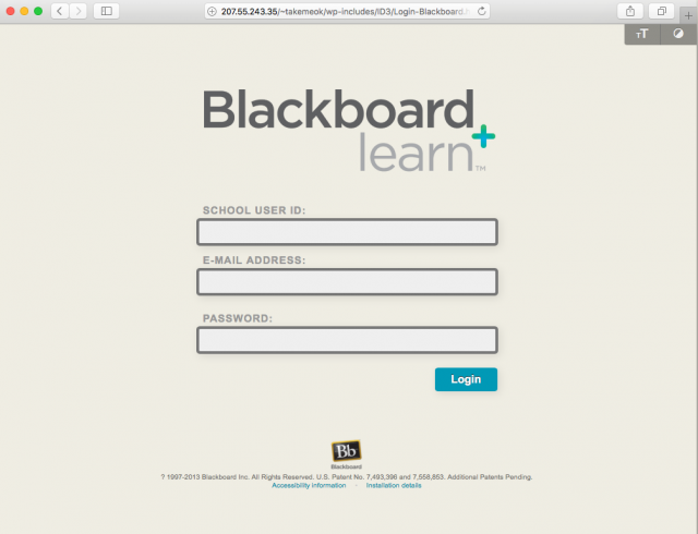Fake Blackboard login presented by the link.