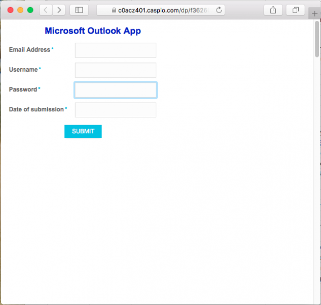 A fake Microsoft login page is presented by the link.