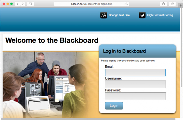 Screenshot of phishing site