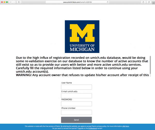 Malicious website with ID and password fields