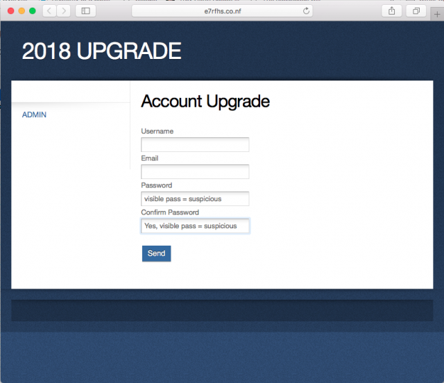 Fraudulent login screen